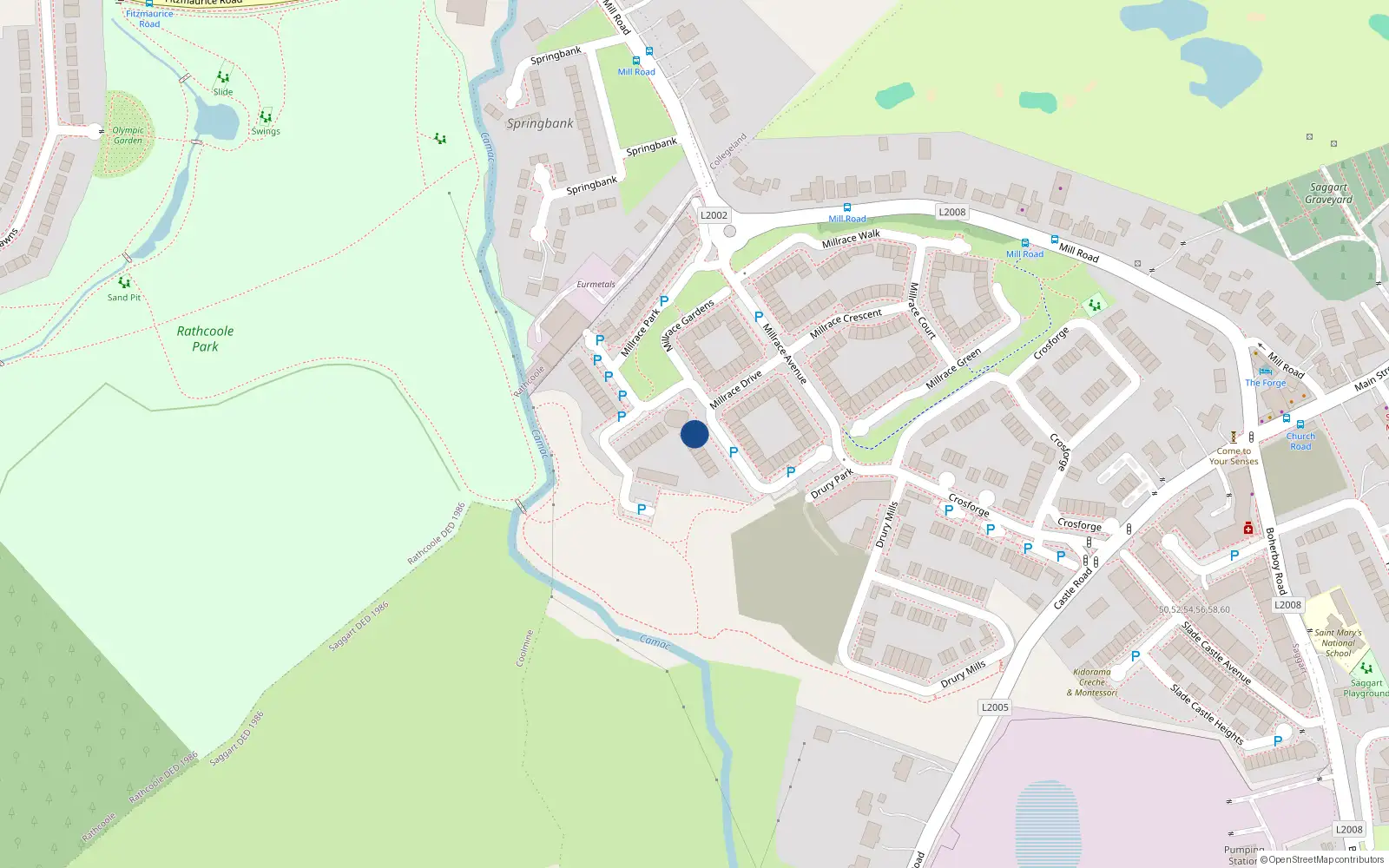 Overhead map showing the location of 26 Millrace Drive, Saggart