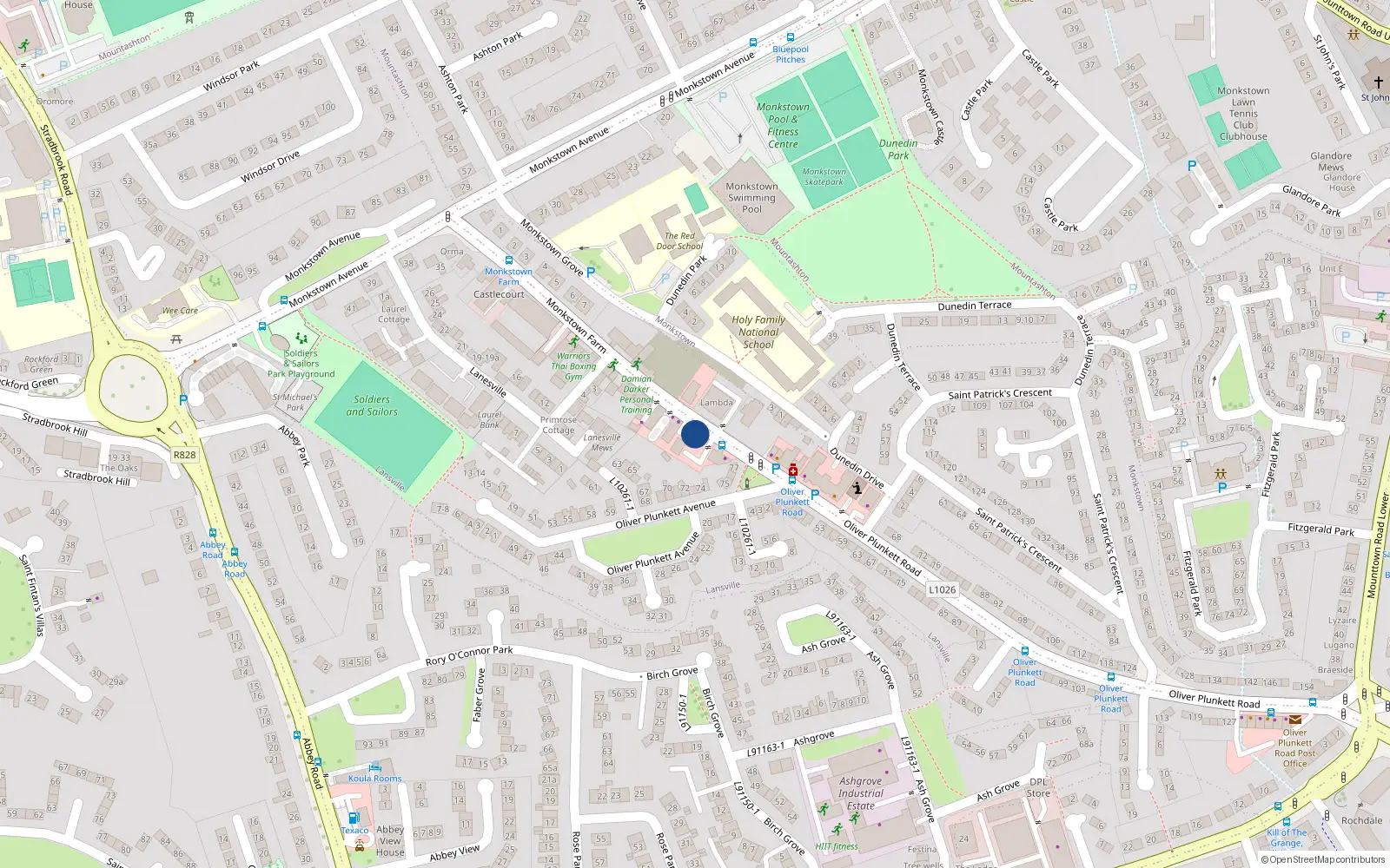 Overhead map showing the location of 26 Monkstown Farm, Dun Laoghaire, Co Dublin