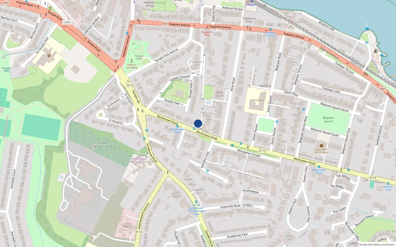 Overhead map showing the location of 26 Monkstown Road, Monkstown