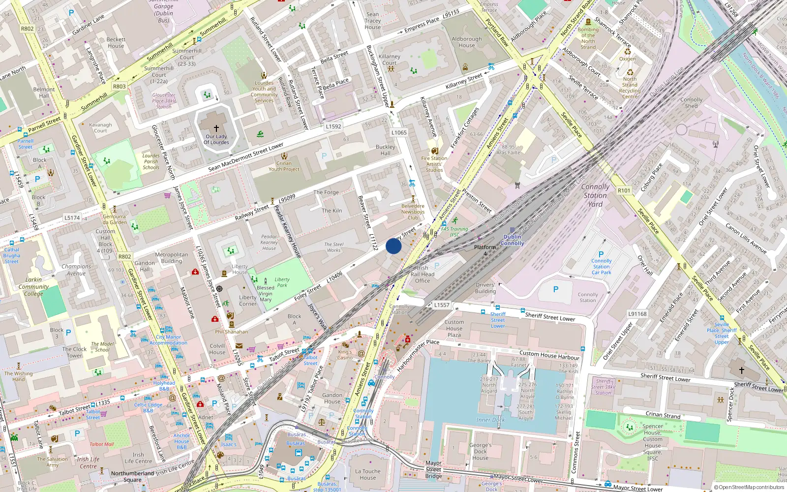 Overhead map showing the location of 25 Montgomery Court, Foley Street, Mountjoy, Dublin