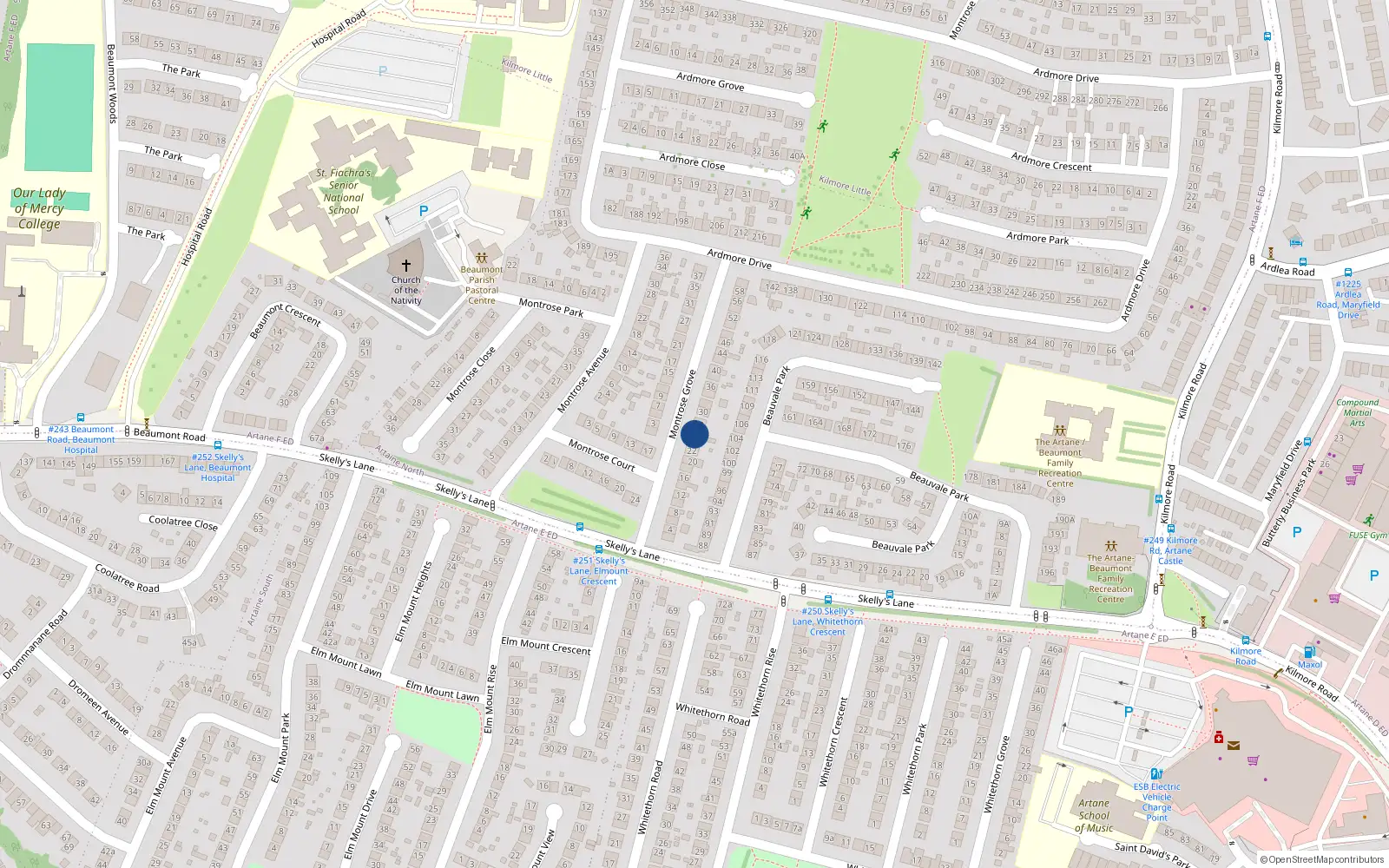 Overhead map showing the location of 26 Montrose Grove, Artane, Dublin 5