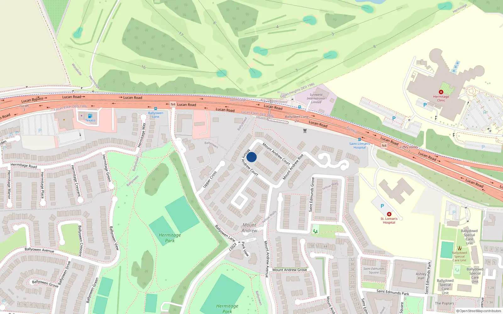 Overhead map showing the location of 26 Mount Andrew Court, Lucan, Dublin