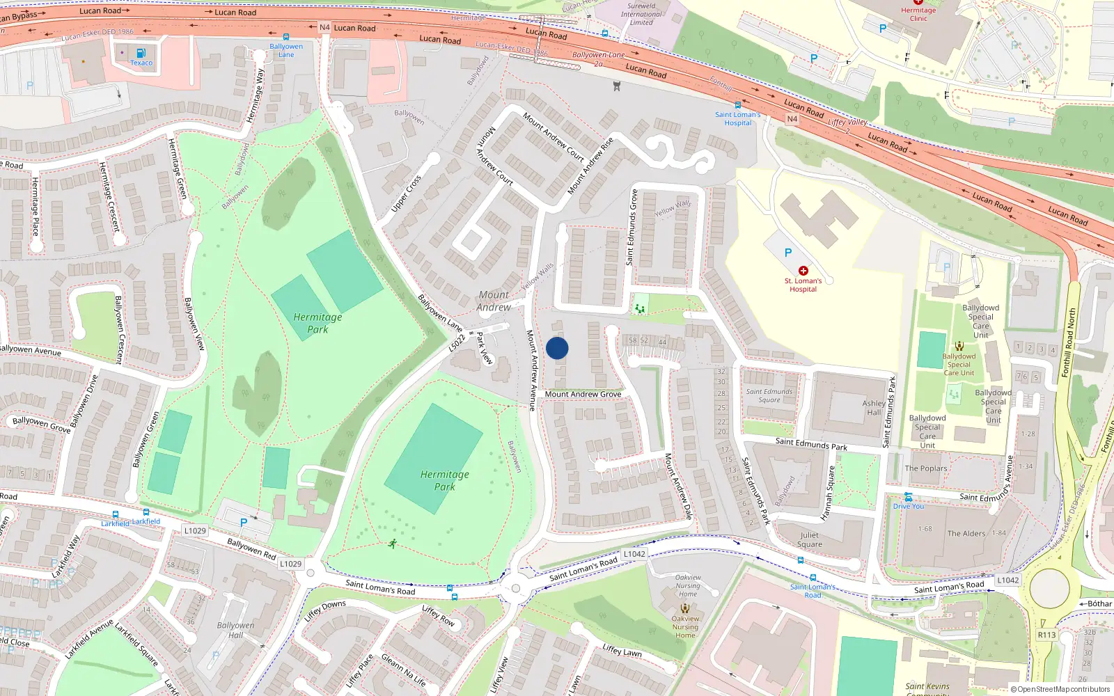 Overhead map showing the location of 26 Mount Andrew Avenue, Lucan