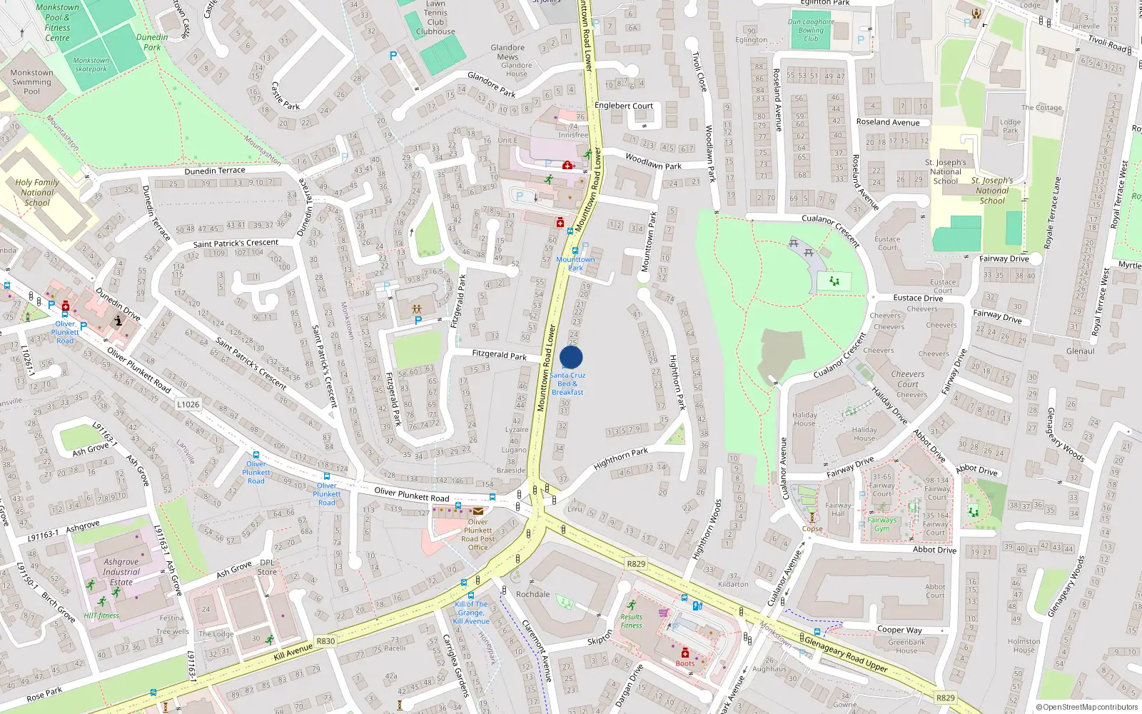 Overhead map showing the location of 26 Mounttown Road Lower, Glenageary, Co Dublin