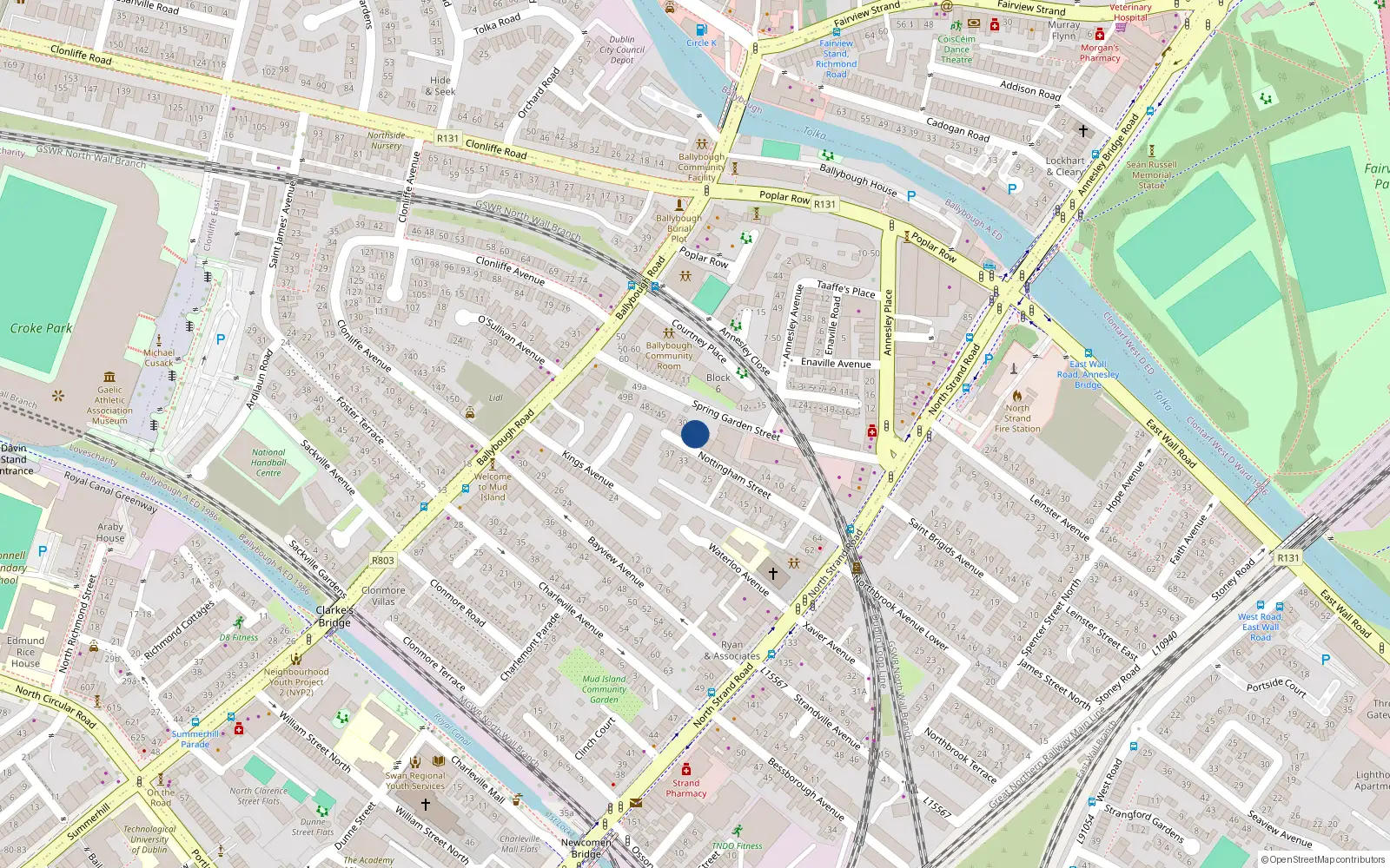 Overhead map showing the location of 26 Nottingham Street, Dublin 3