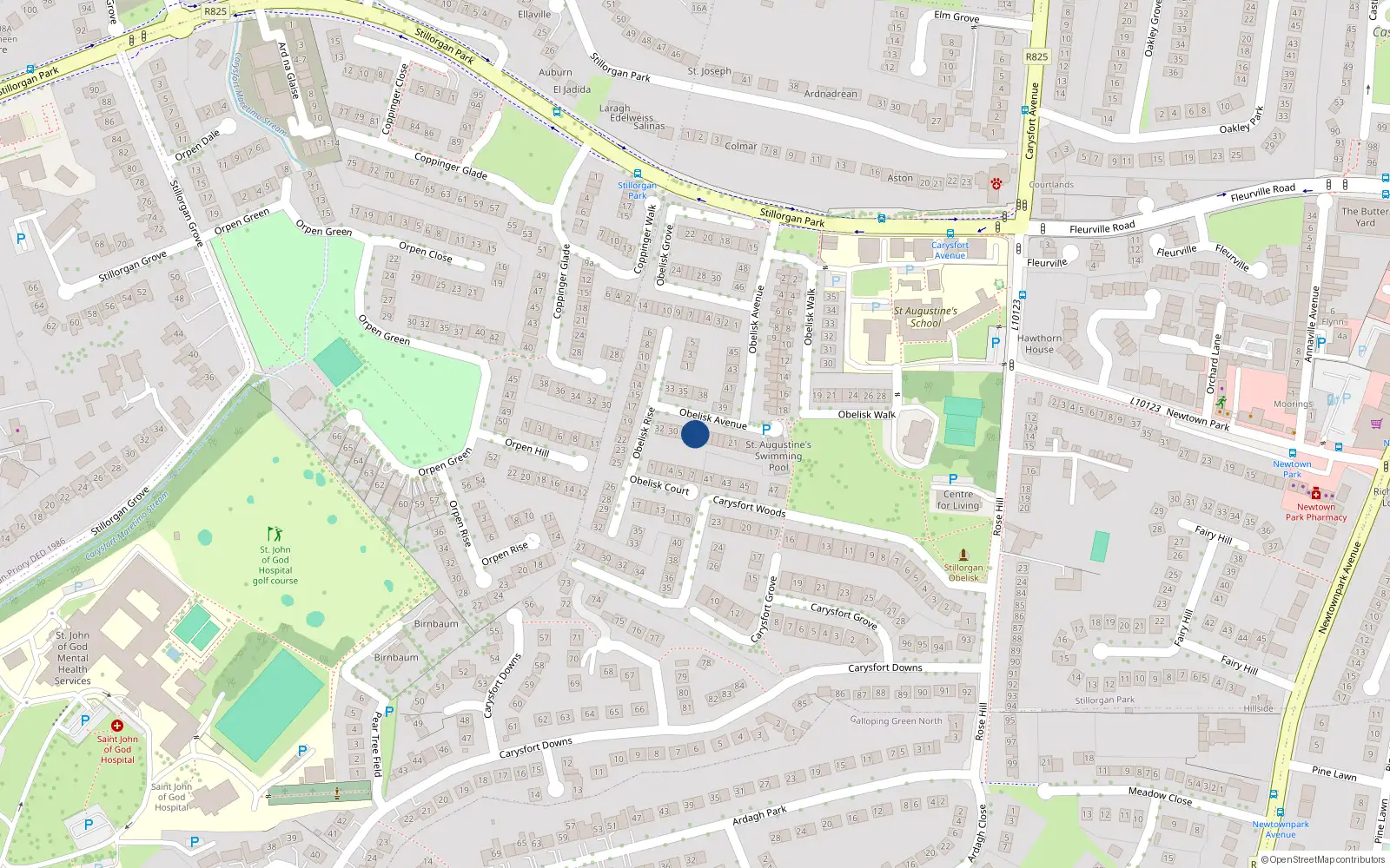 Overhead map showing the location of 26 Obelisk Avenue, Blackrock