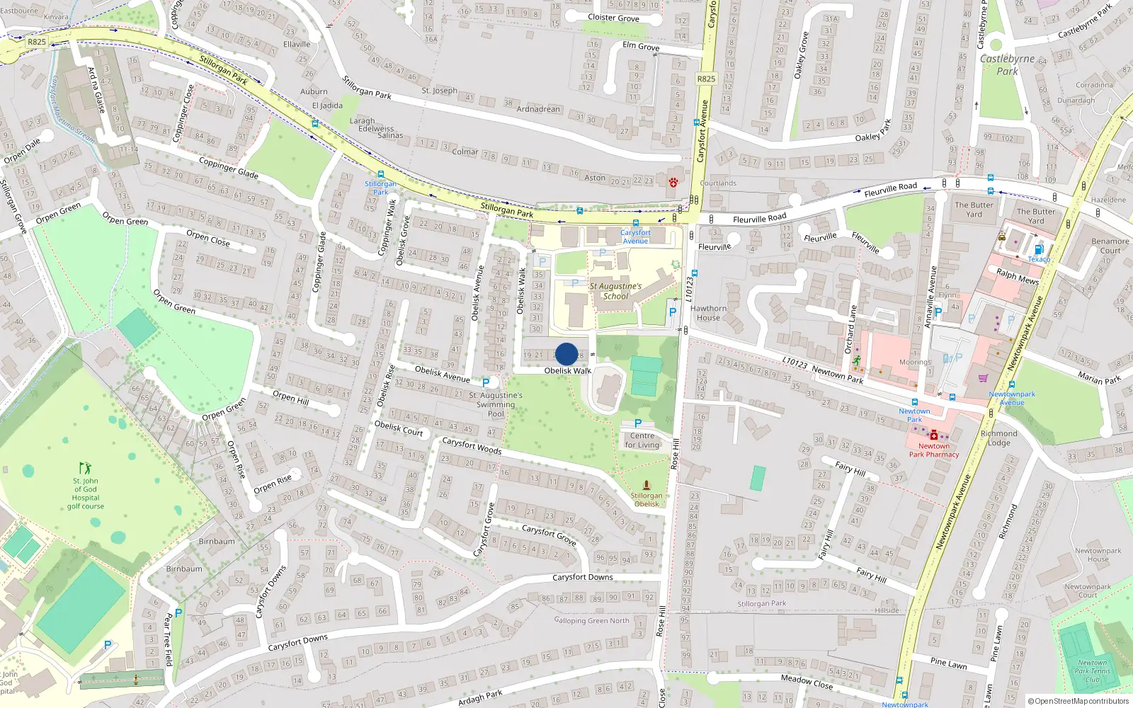 Overhead map showing the location of 26 Obelisk Walk, Blackrock, Dublin