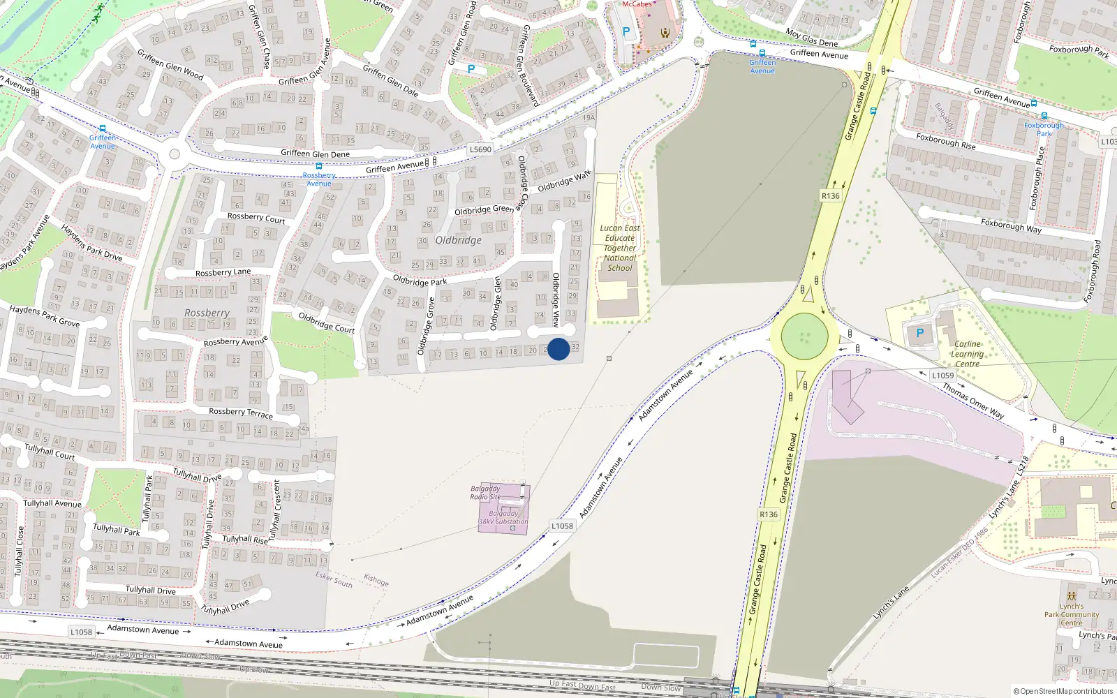Overhead map showing the location of 26 Oldbridge View, Lucan