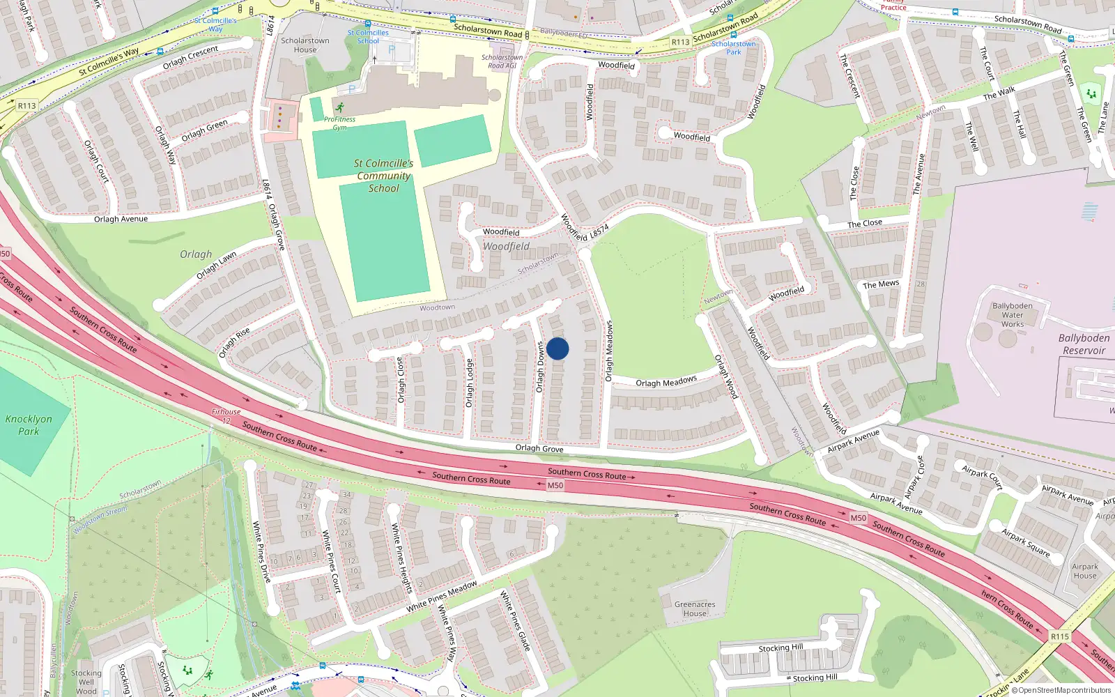 Overhead map showing the location of 26 Orlagh Court, Scholardstown Road, Knocklyon