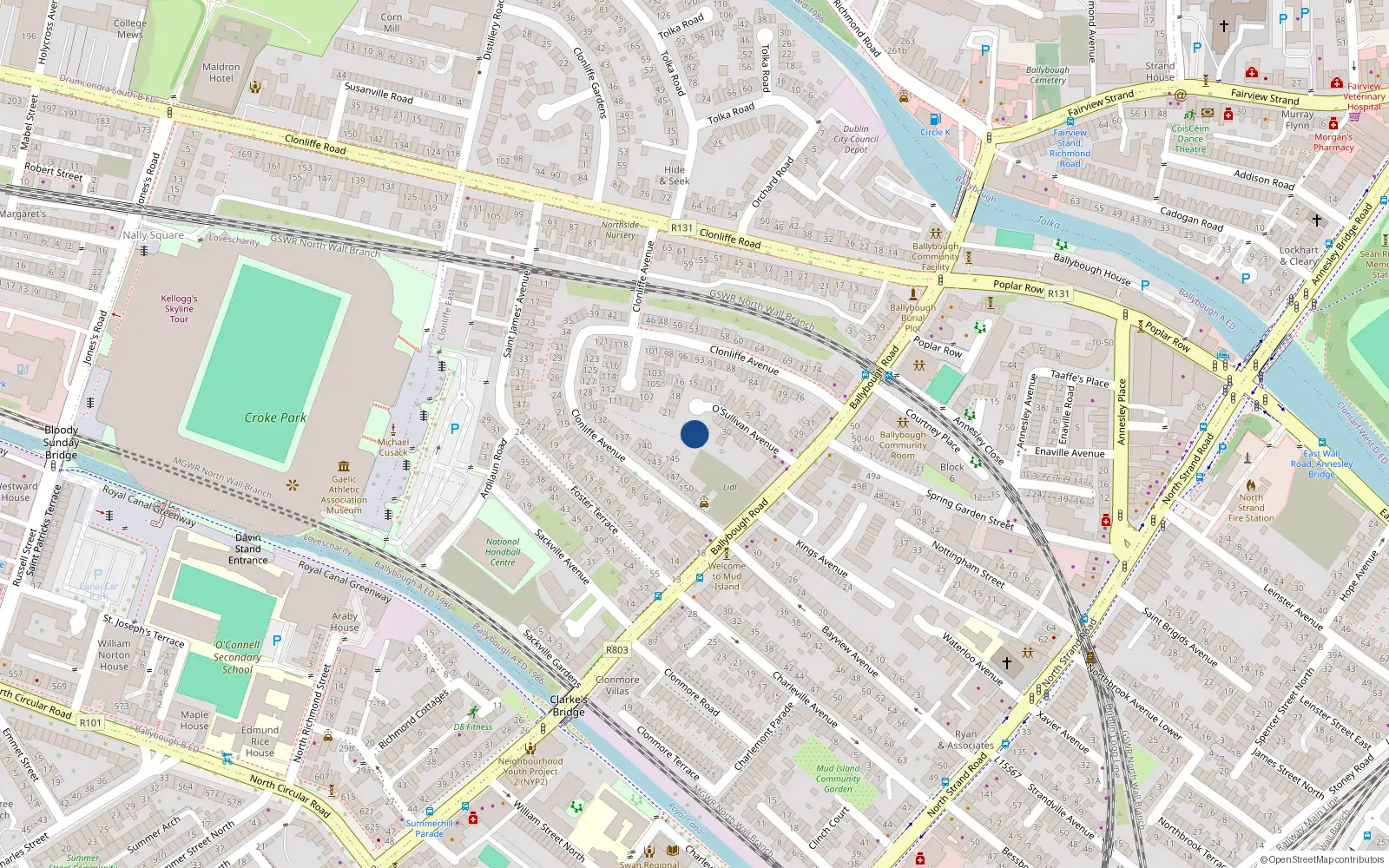 Overhead map showing the location of 26 Osullivan Avenue, Ballybough, Dublin 3