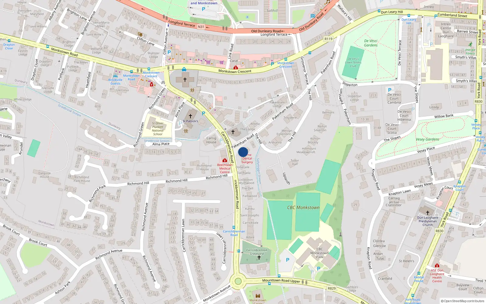 Overhead map showing the location of 26 Pachenham, Monkstown, Dublin