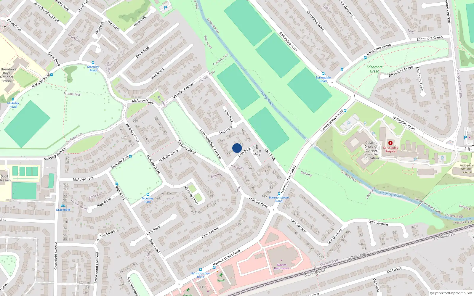 Overhead map showing the location of 26 Pairc Lein, Harmonstown, Dublin 5