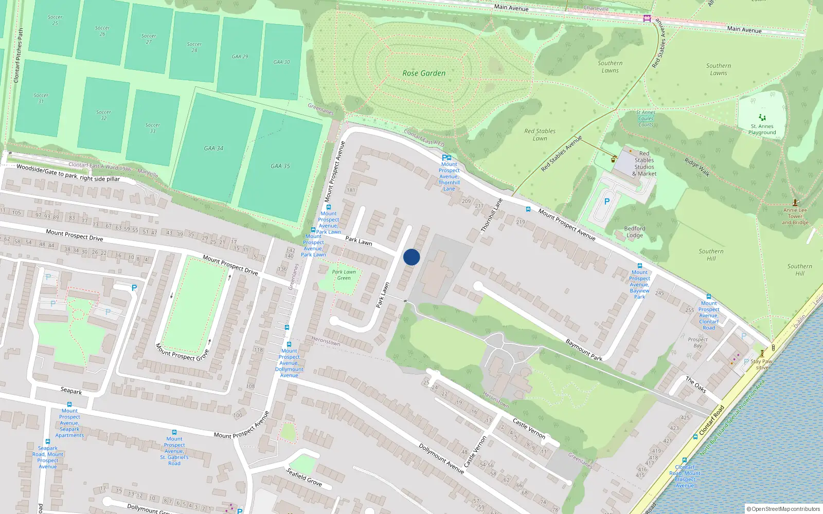 Overhead map showing the location of 26 Park Lawn, Clontarf, Dublin 3
