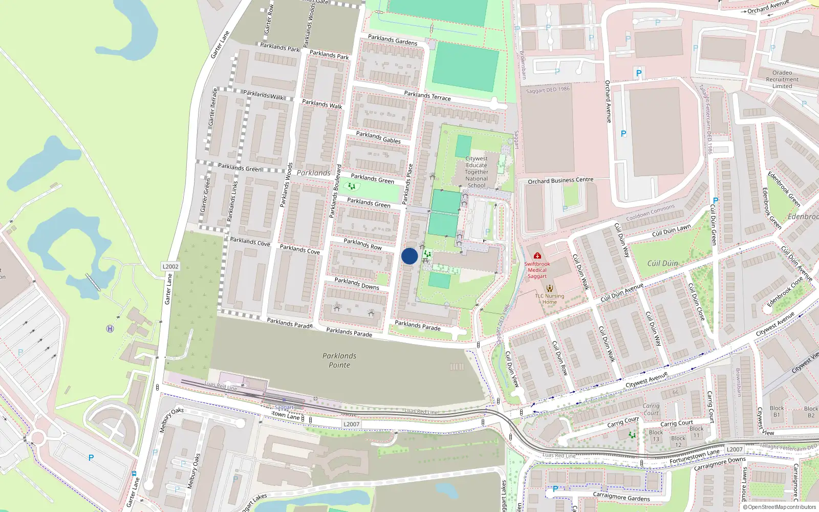 Overhead map showing the location of 26 Parklands Place, Saggart