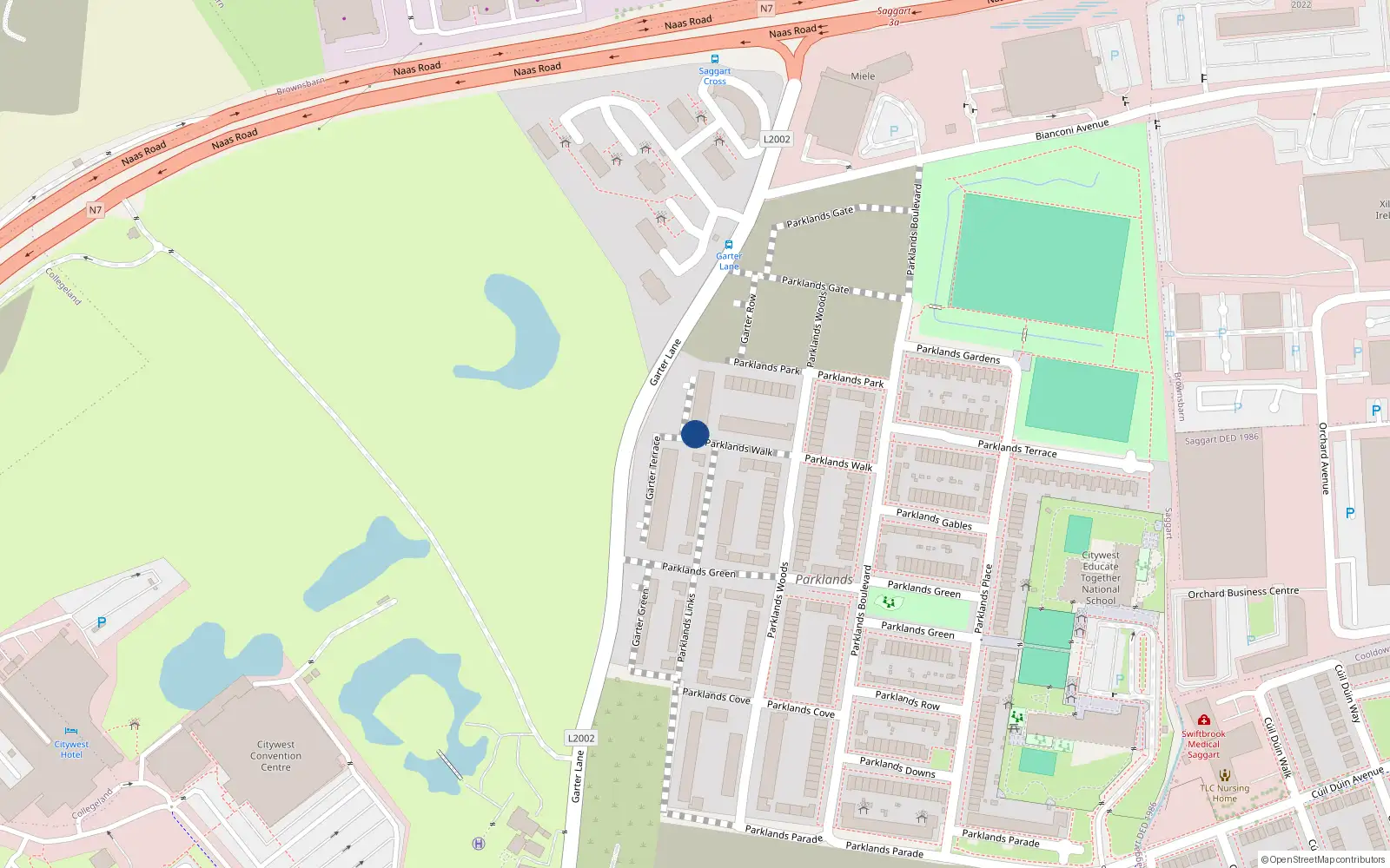 Overhead map showing the location of 26 Parklands Walk, Saggart