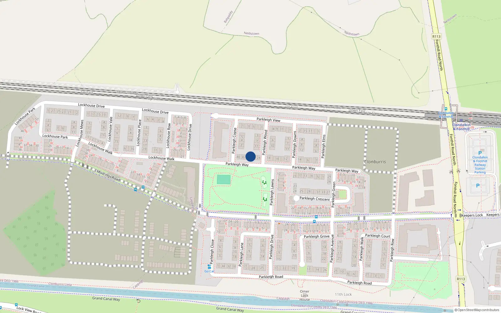 Overhead map showing the location of 26 Parkleigh Way, Dublin 22
