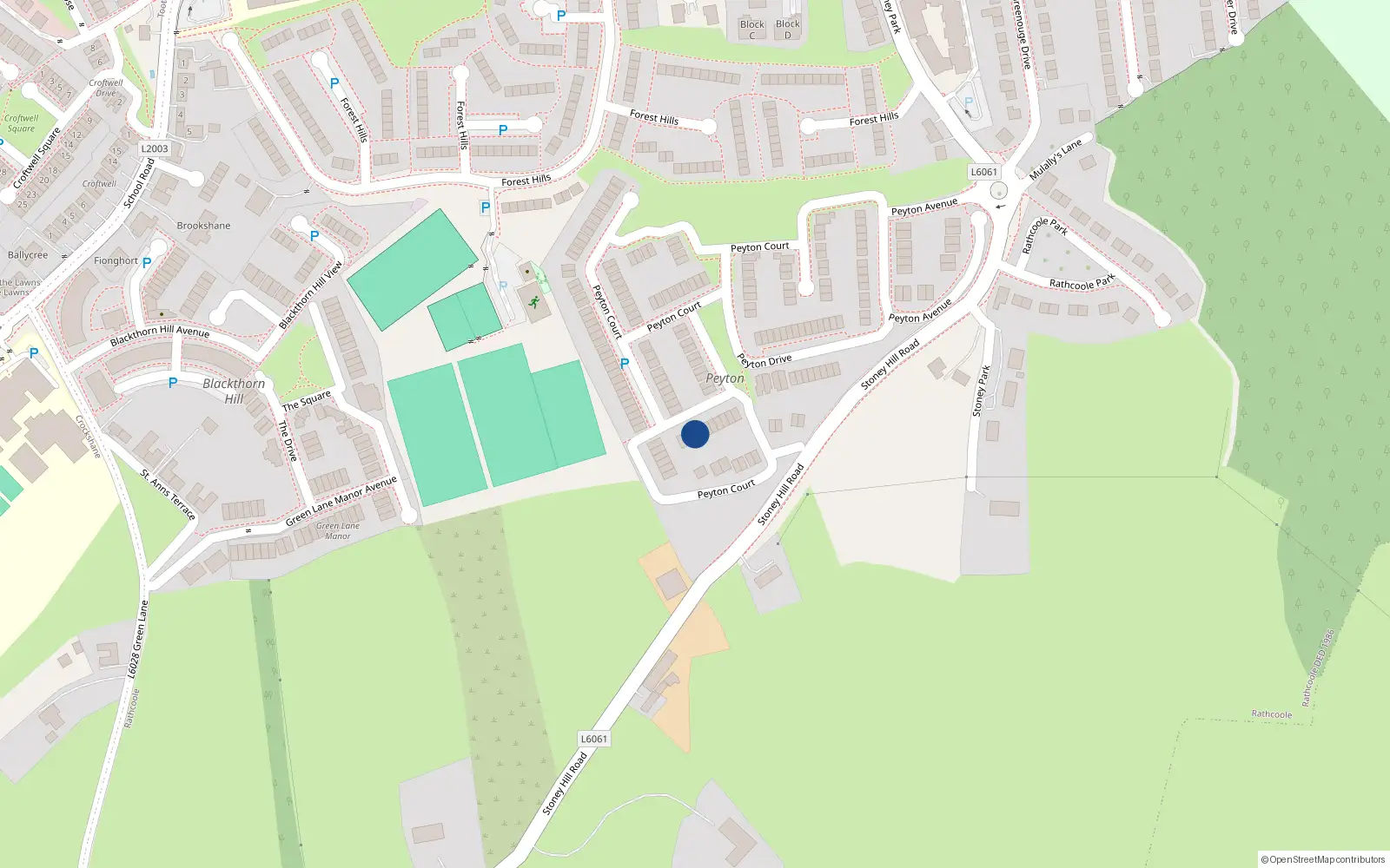 Overhead map showing the location of 26 Peyton Square, Rathcoole