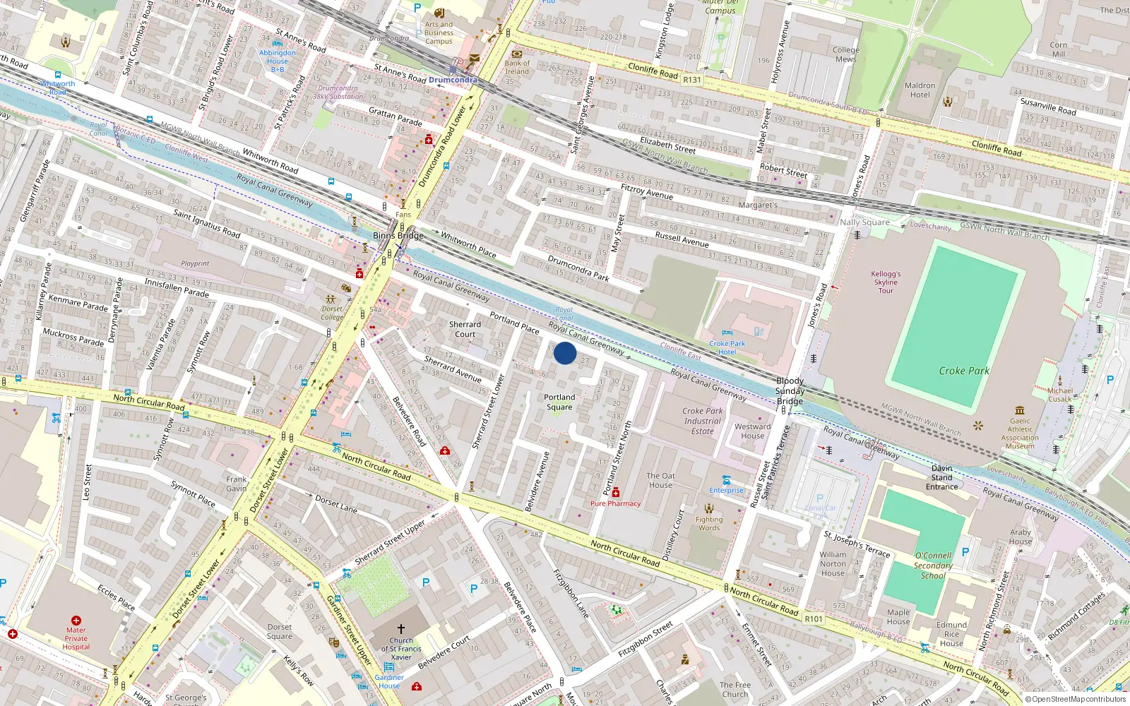 Overhead map showing the location of 26 Porland Place, Dublin 1