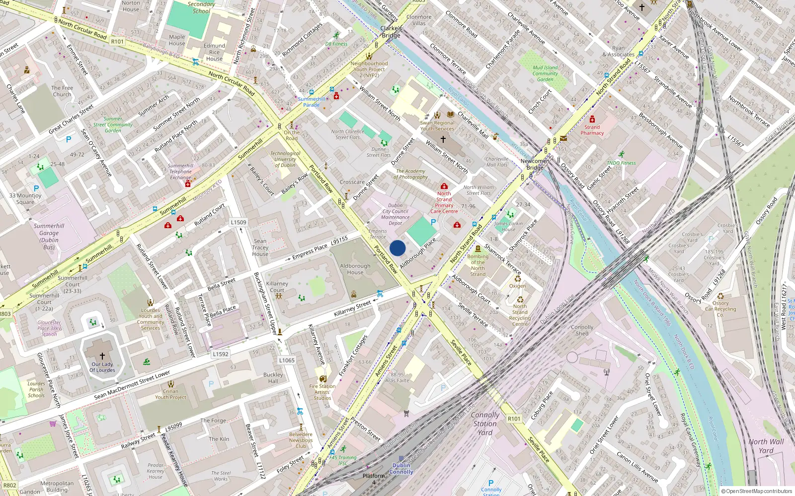 Overhead map showing the location of 26 Portland Row, Dublin