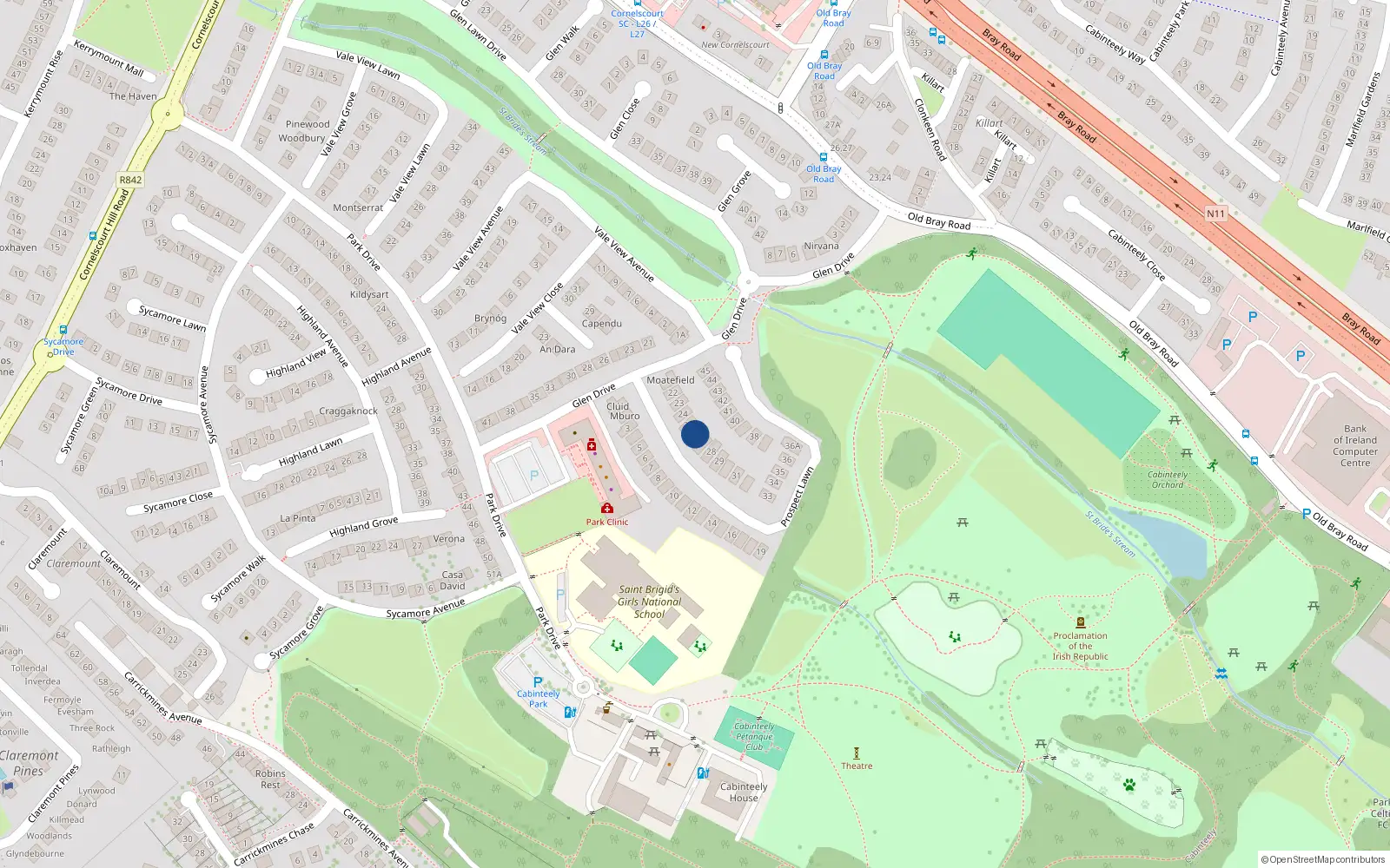 Overhead map showing the location of 26 Prospect Lawn, Cabinteely