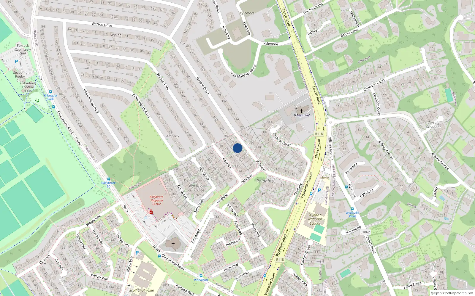 Overhead map showing the location of 26 Ralahine, Dublin
