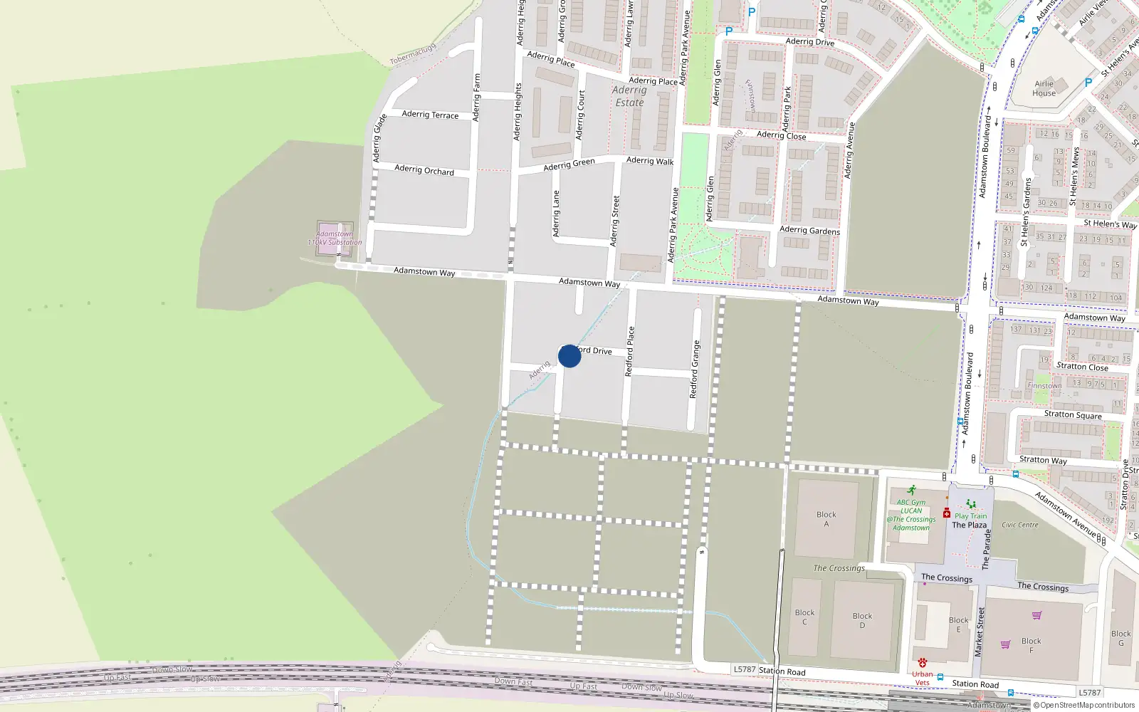 Overhead map showing the location of 26 Redfore Drive, Adamstown, Lucan