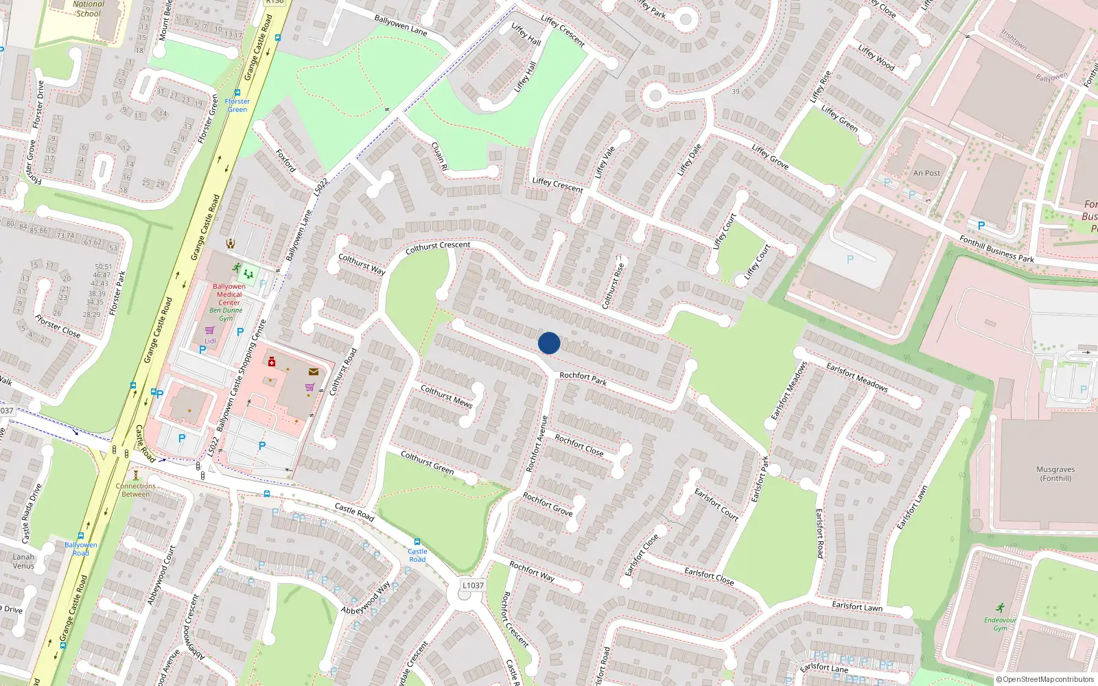 Overhead map showing the location of 26 Rochfort Park, Lucan, Dublin