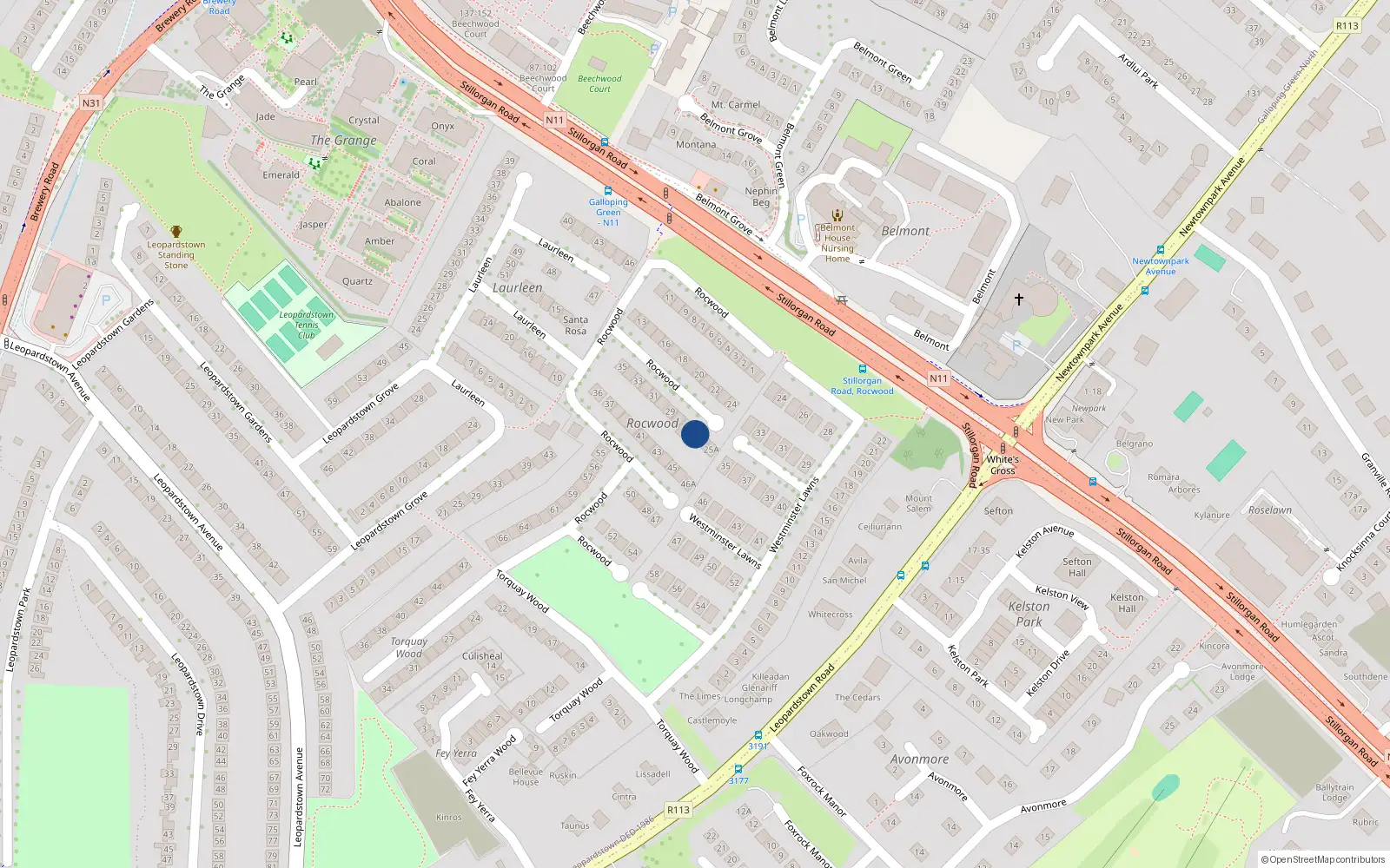 Overhead map showing the location of 26 Rocwood, Blackrock