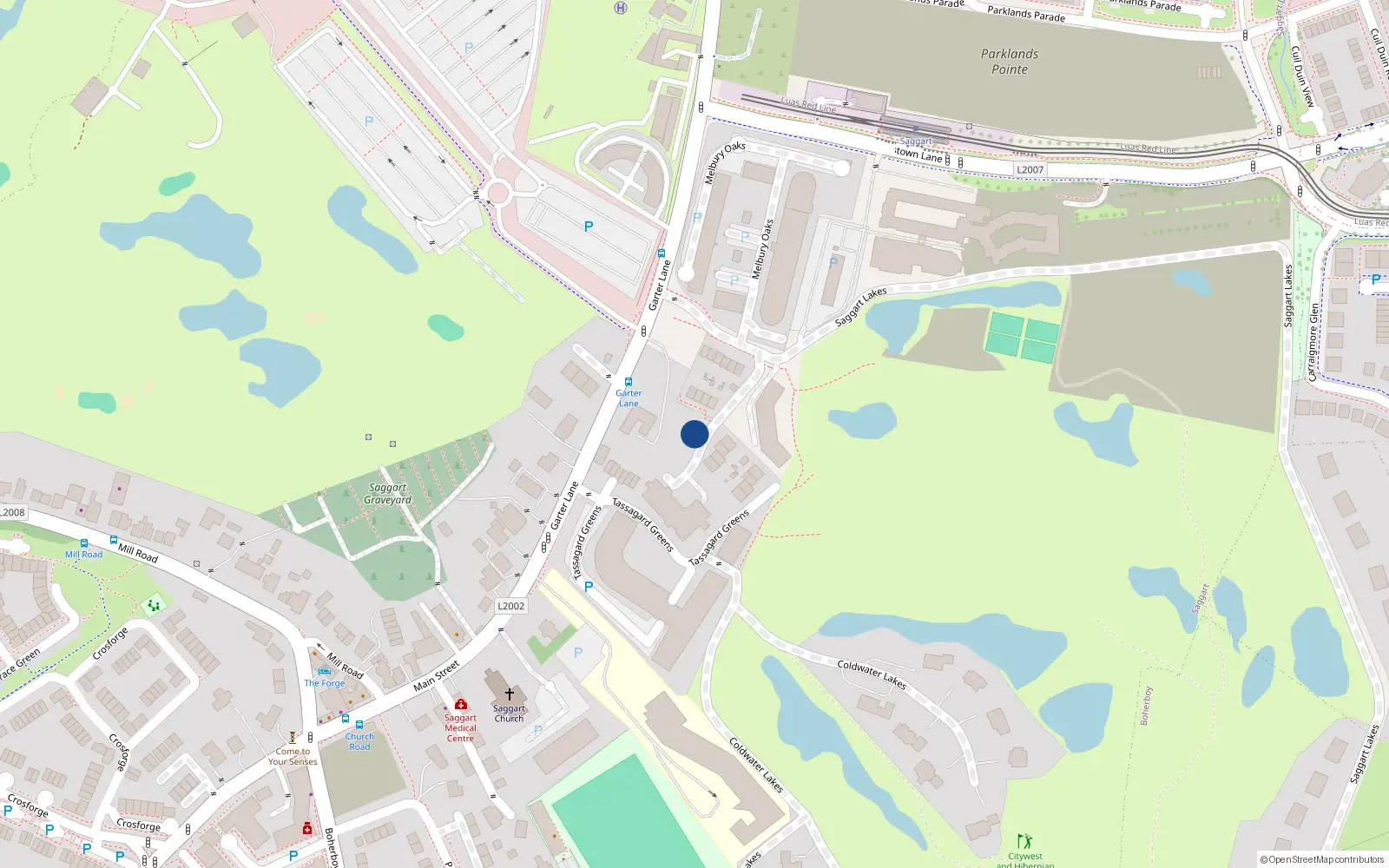 Overhead map showing the location of 26 Lána Gairtéir, Saggart