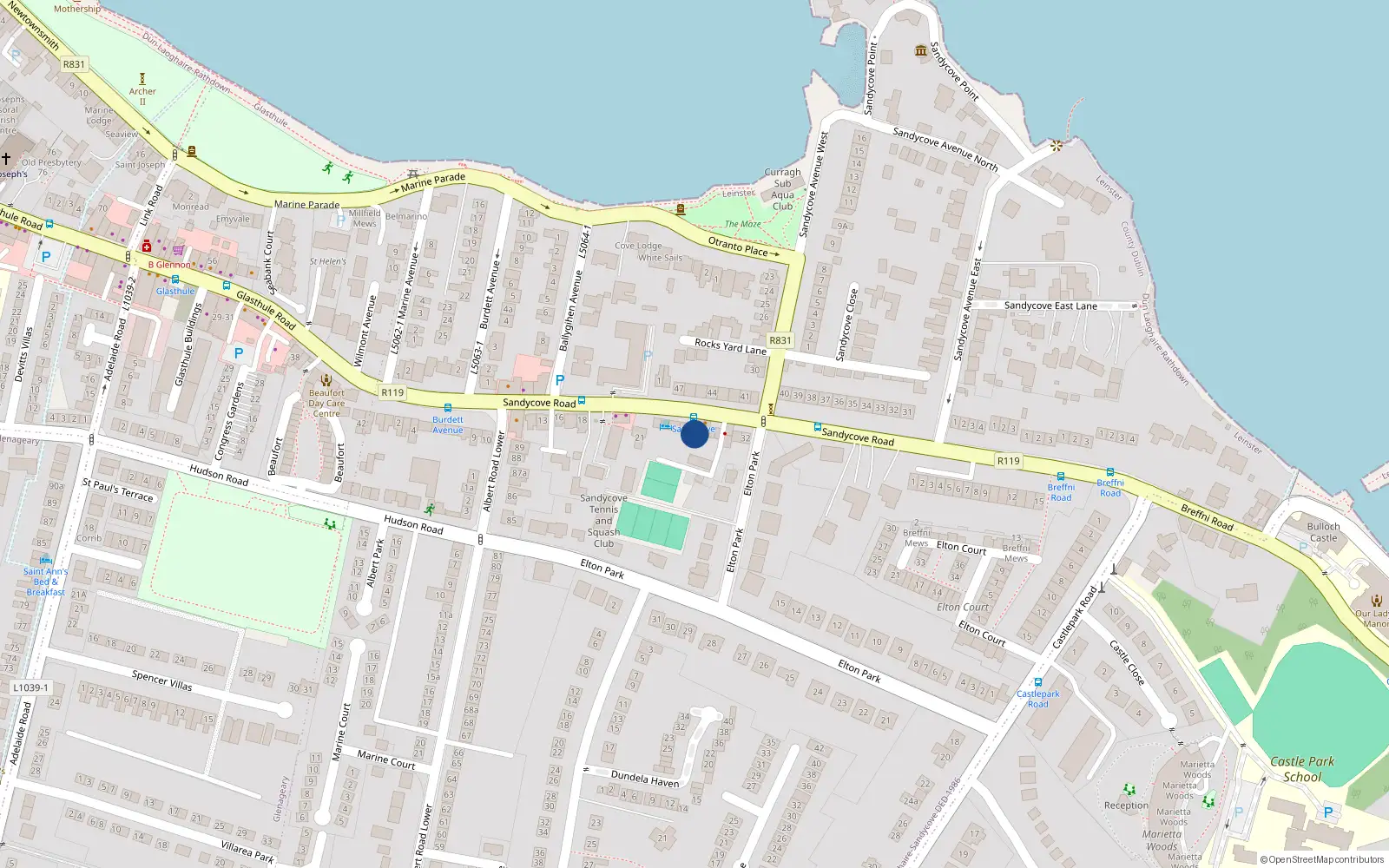 Overhead map showing the location of 26 Sandycove Road, Sandycove, Co Dublin