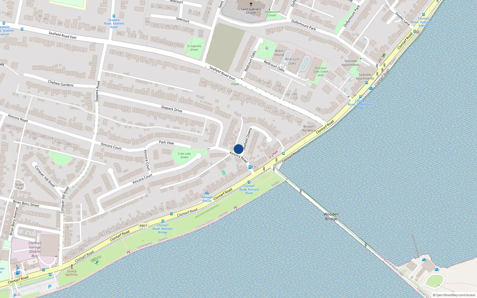Overhead map showing the location of 26 Seafield Downs, Clontarf, Dublin 3