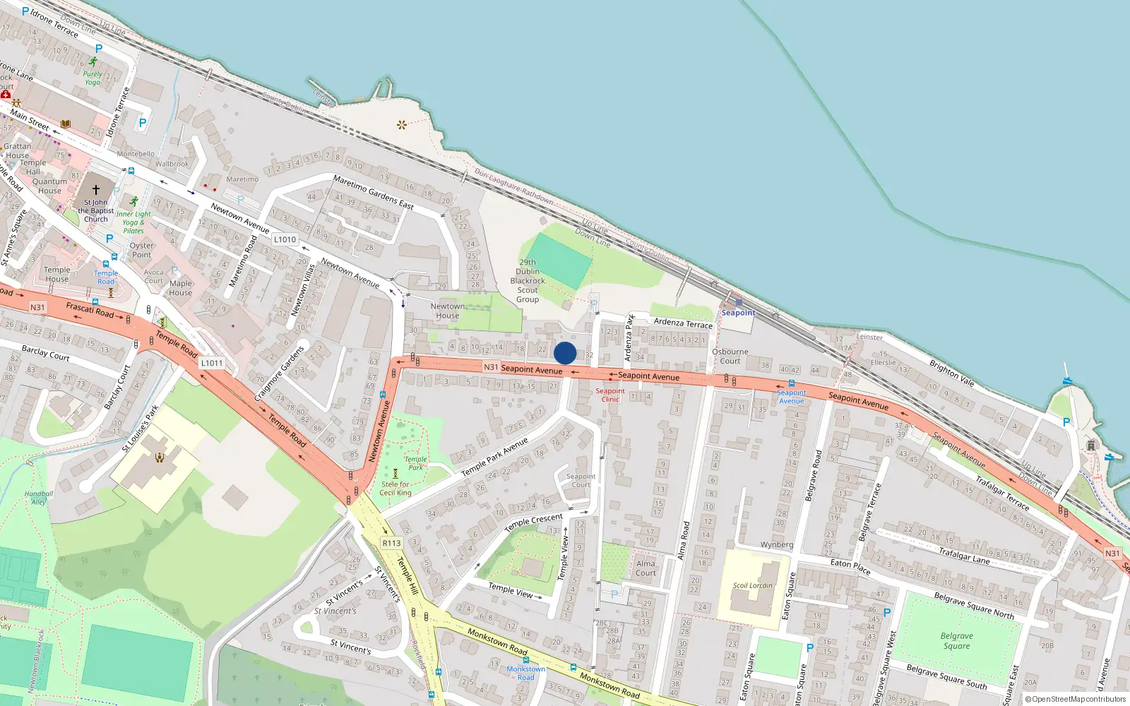 Overhead map showing the location of 26 Seapoint Avenue, Blackrock