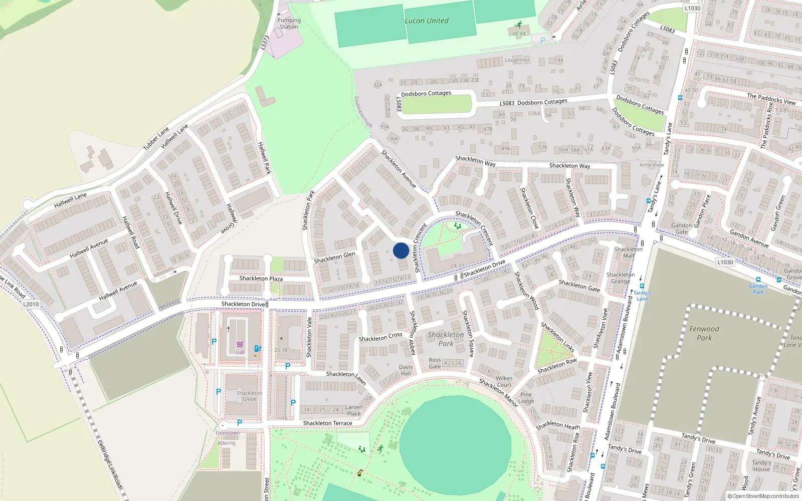 Overhead map showing the location of 26 Shackleton Crescent, Lucan