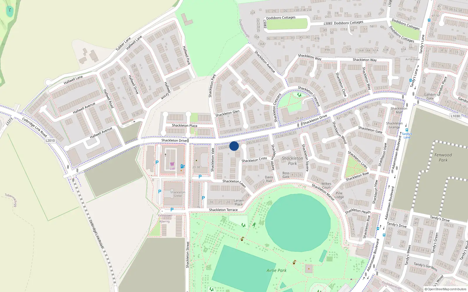Overhead map showing the location of 26 Shackleton Drive, Lucan