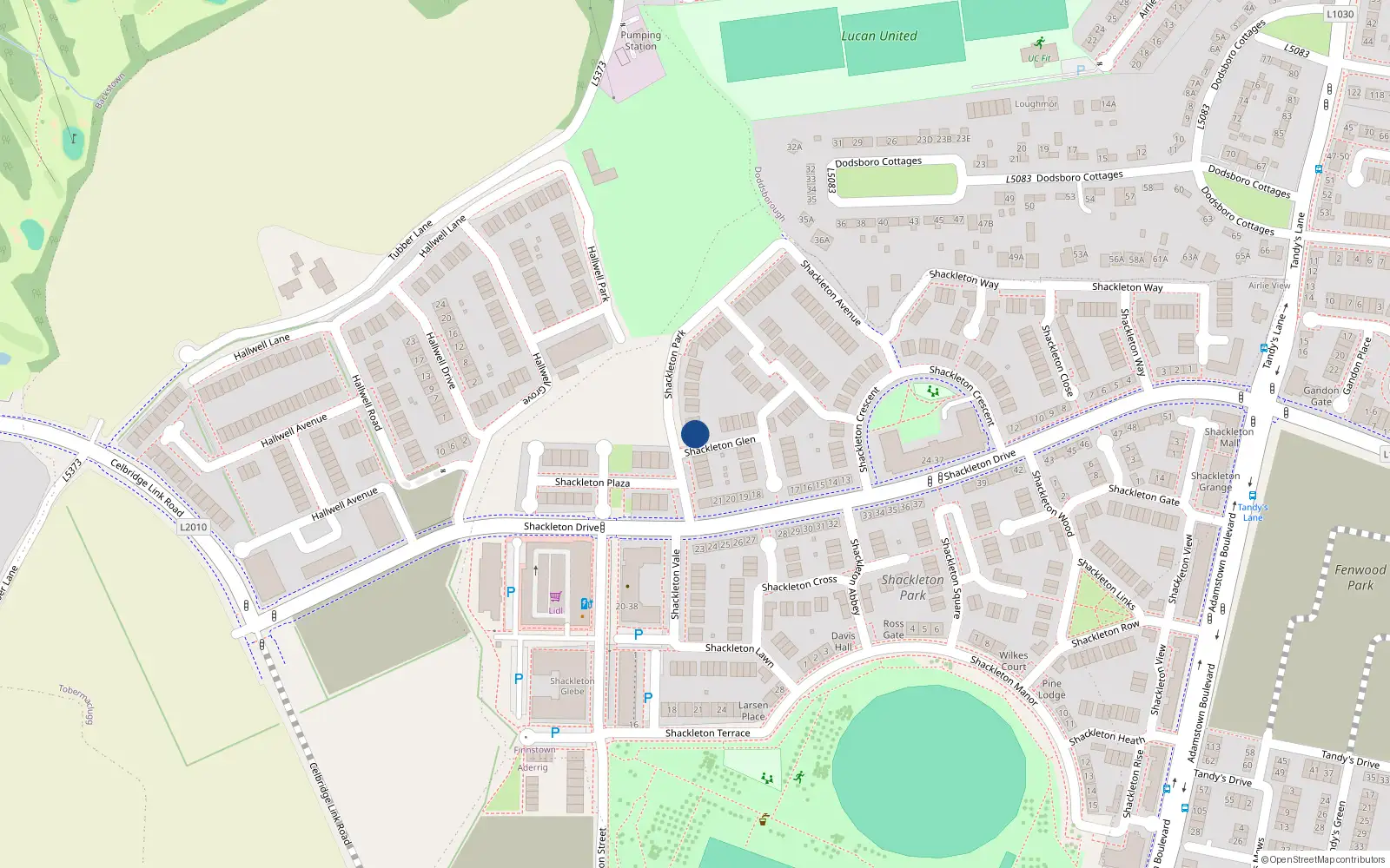 Overhead map showing the location of 26 Shackleton Park, Lucan