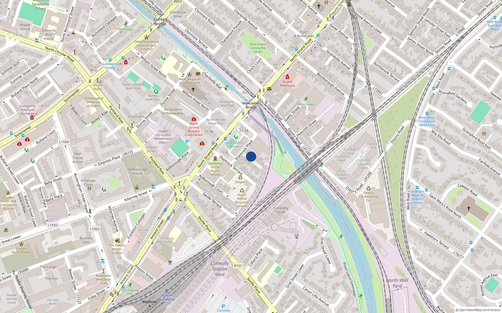 Overhead map showing the location of 26 Shamrock Cottages, Dublin 1
