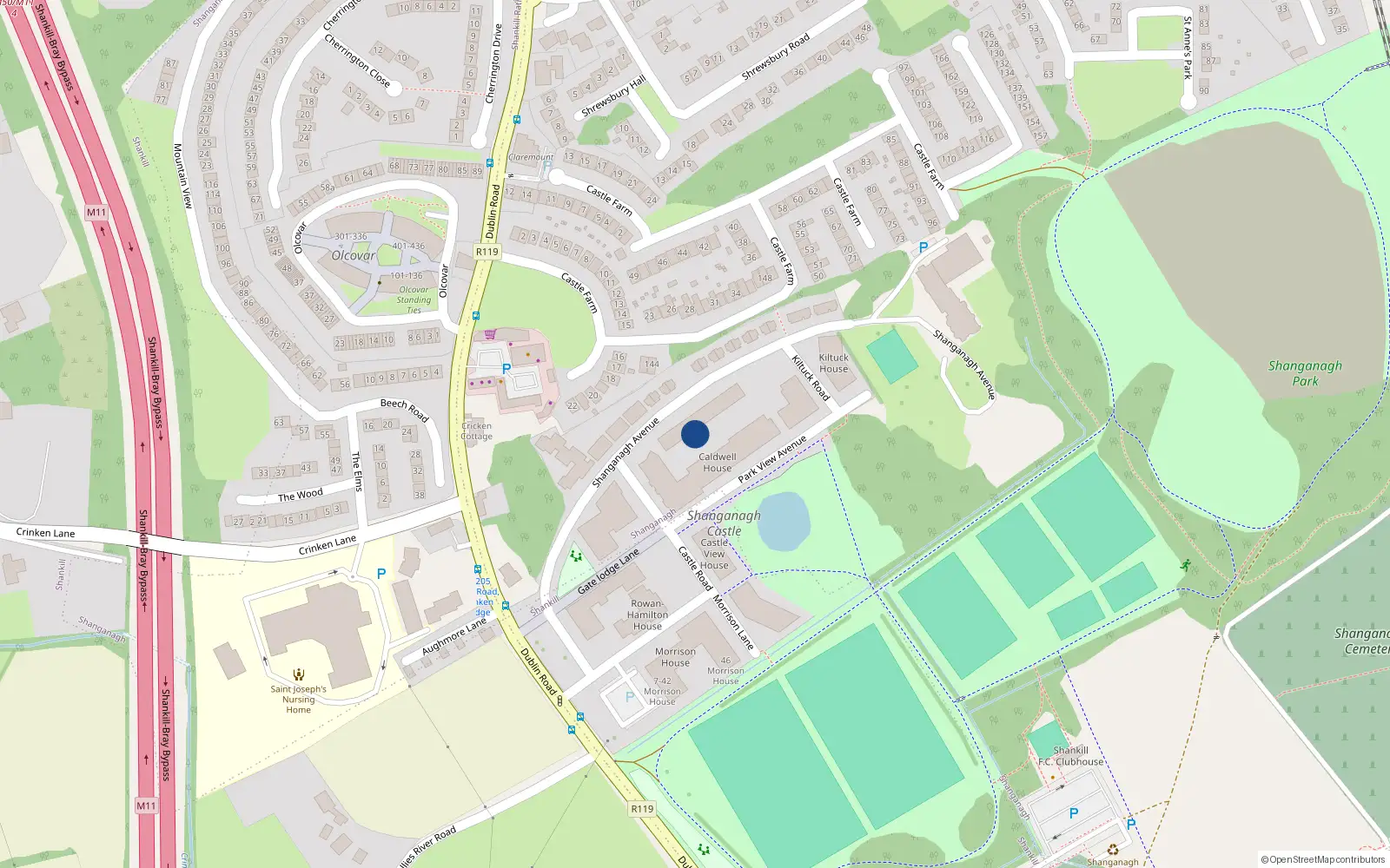 Overhead map showing the location of 26 Shanganagh Avenue, Dublin 18