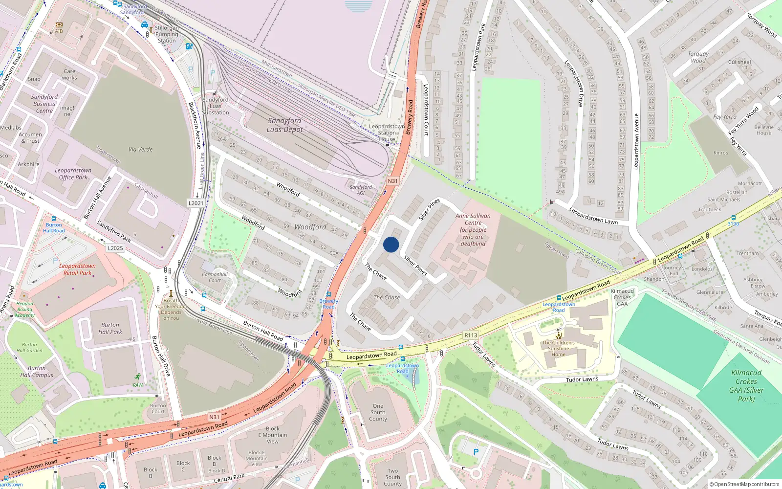 Overhead map showing the location of 26 Silver Pines, Brewery Road, Blackrock
