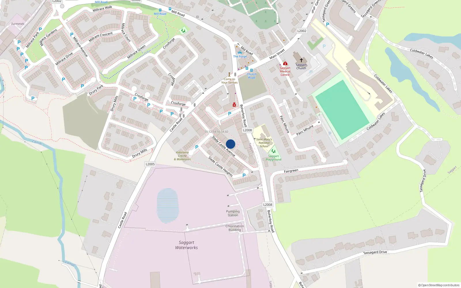 Overhead map showing the location of 26 Slade Castle Avenue, Saggart