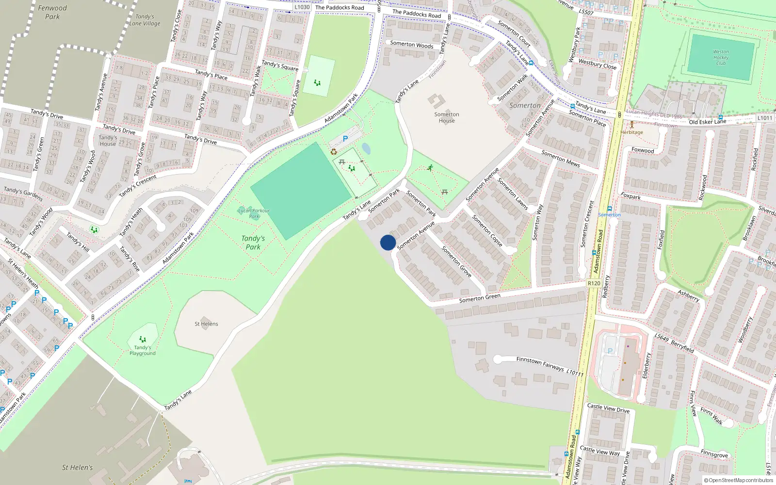 Overhead map showing the location of 26 Somerton Avenue, Newcastle Road, Lucan