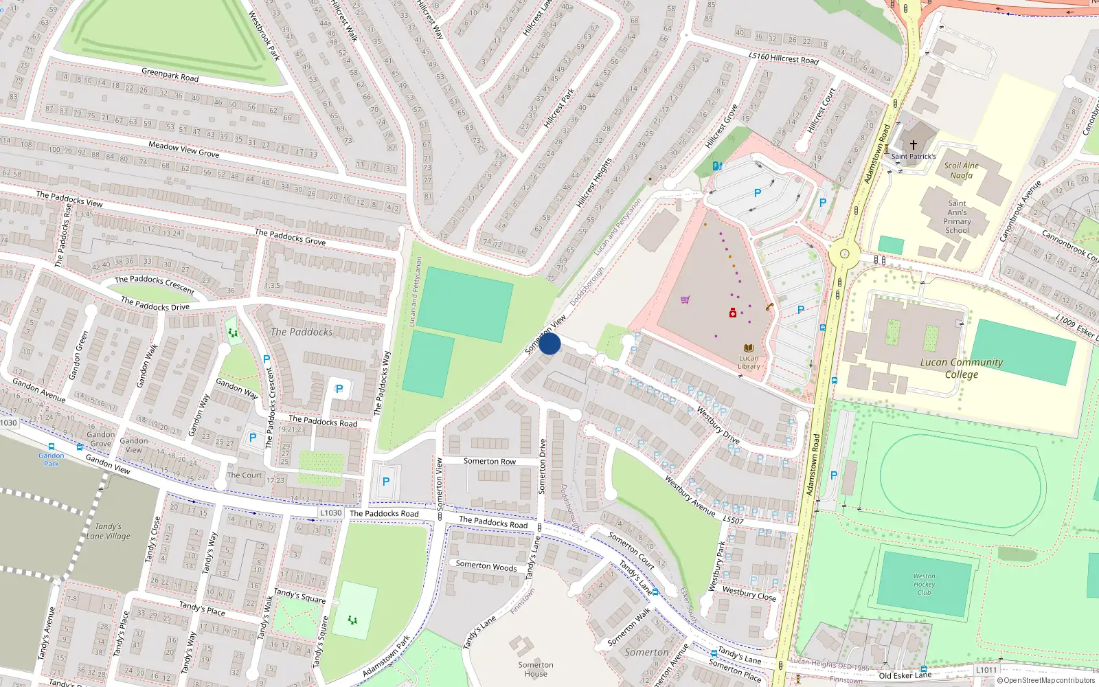 Overhead map showing the location of 26 Somerton View, Lucan