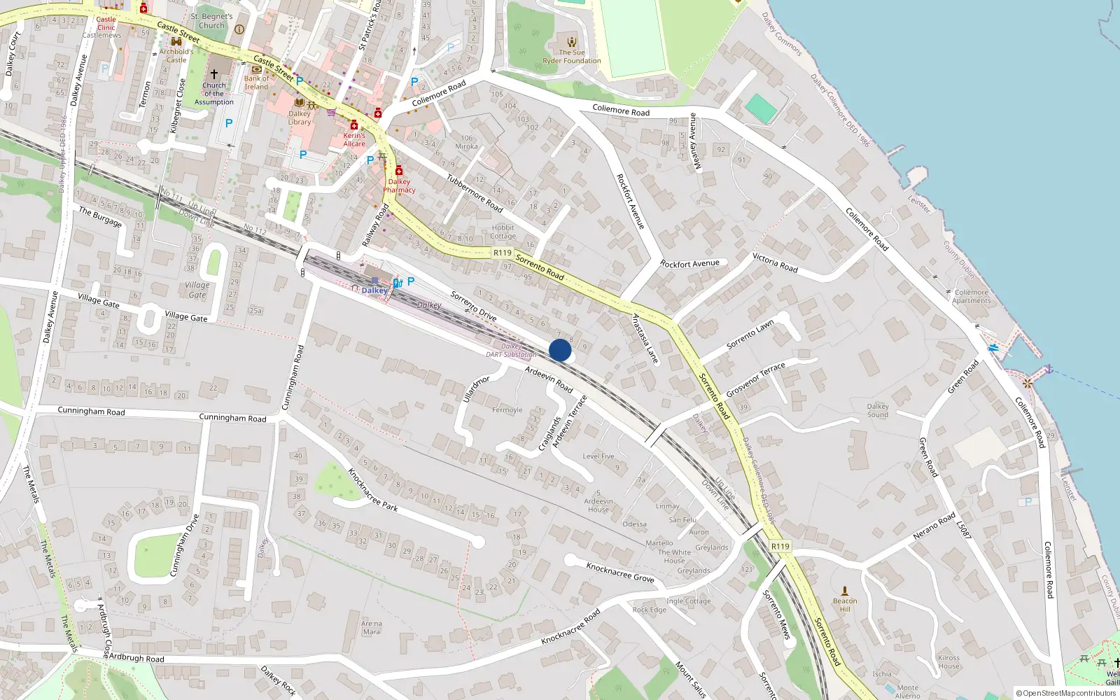 Overhead map showing the location of 26 Sorrento Drive, Dublin