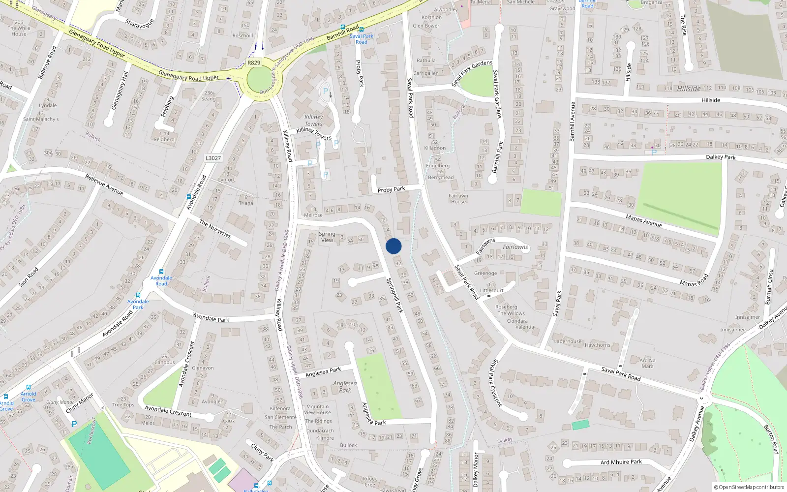 Overhead map showing the location of 26 Springhill Park, Dalkey