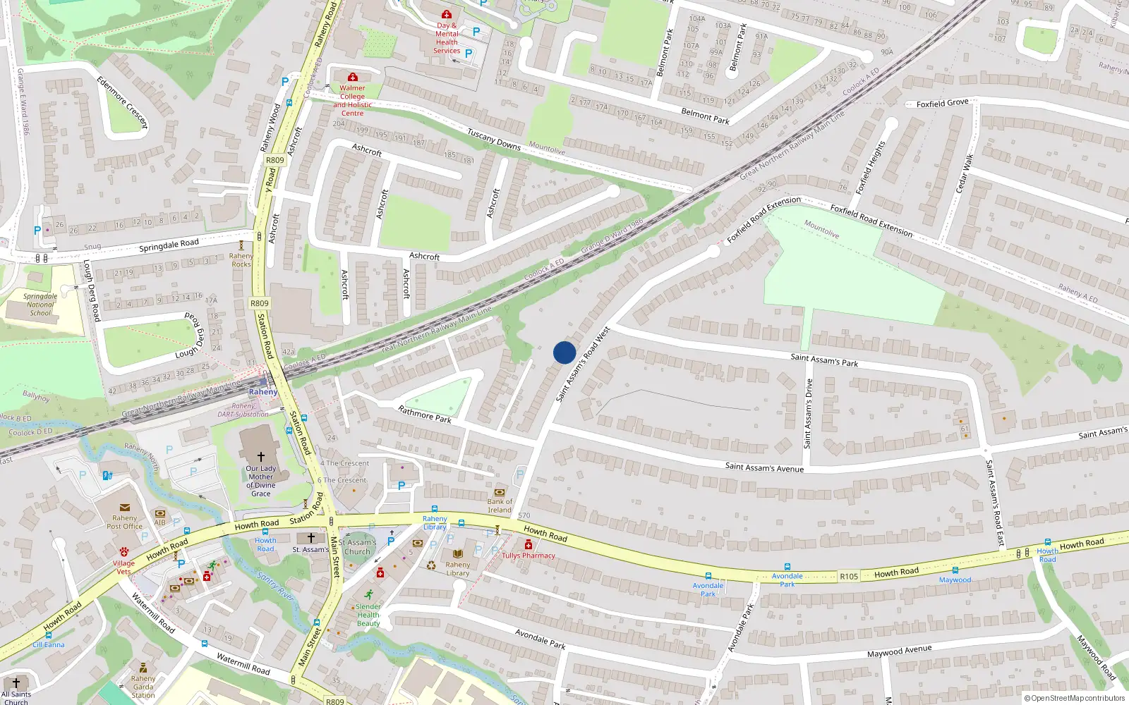 Overhead map showing the location of 26 St. Assams Road West, Raheny, Dublin 5