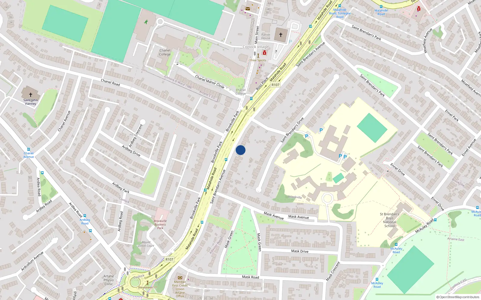 Overhead map showing the location of 26 St Brendans Avenue, Coolock, Dublin 5