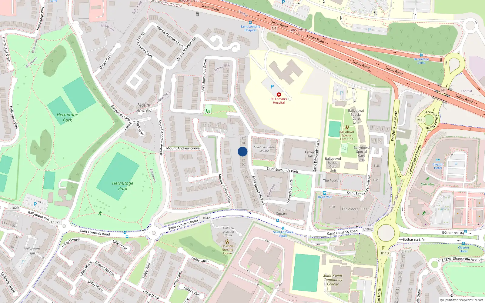 Overhead map showing the location of 26 St Edmunds Park, Lucan, Dublin