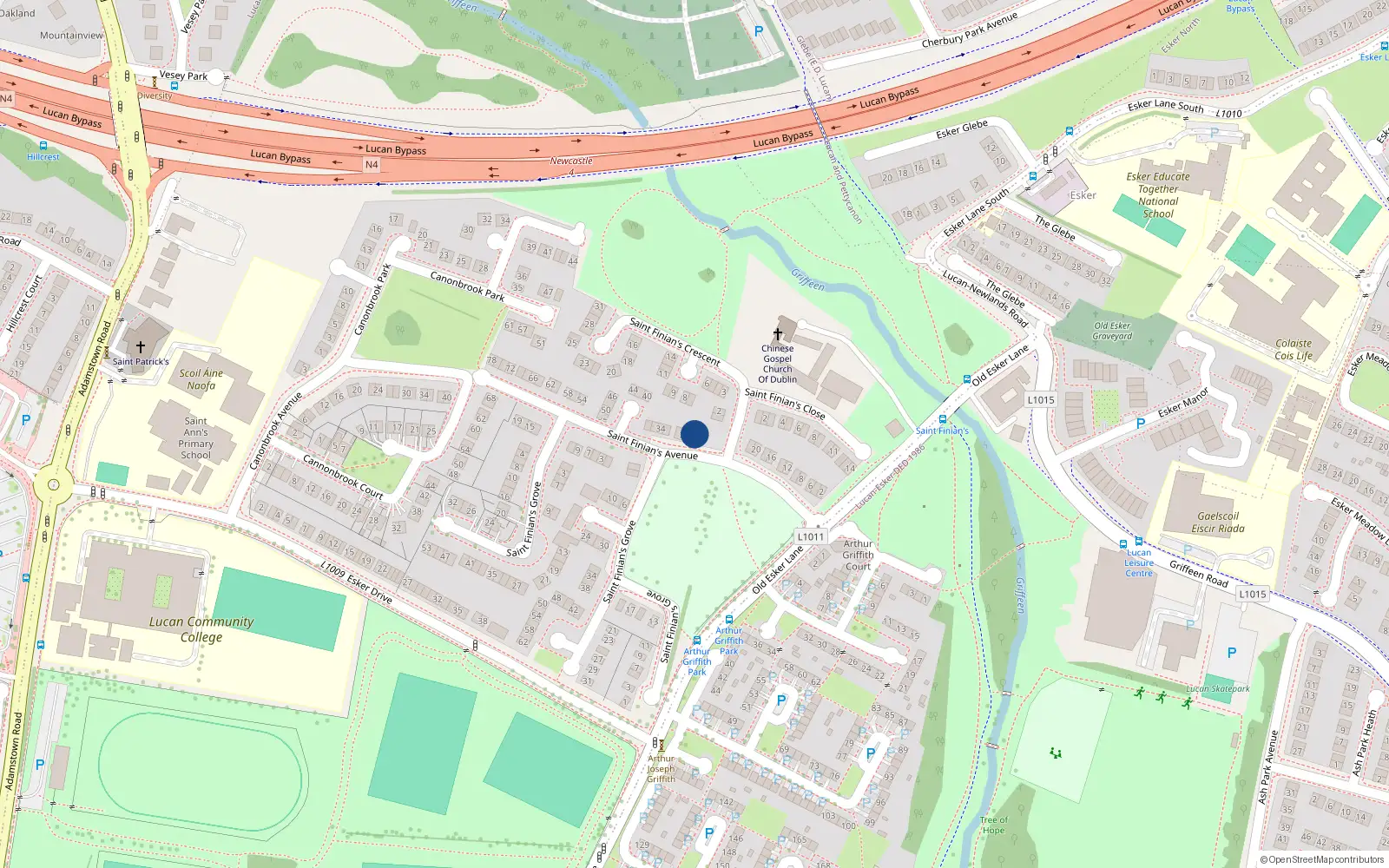 Overhead map showing the location of 26 Saint Finian's Avenue, Lucan