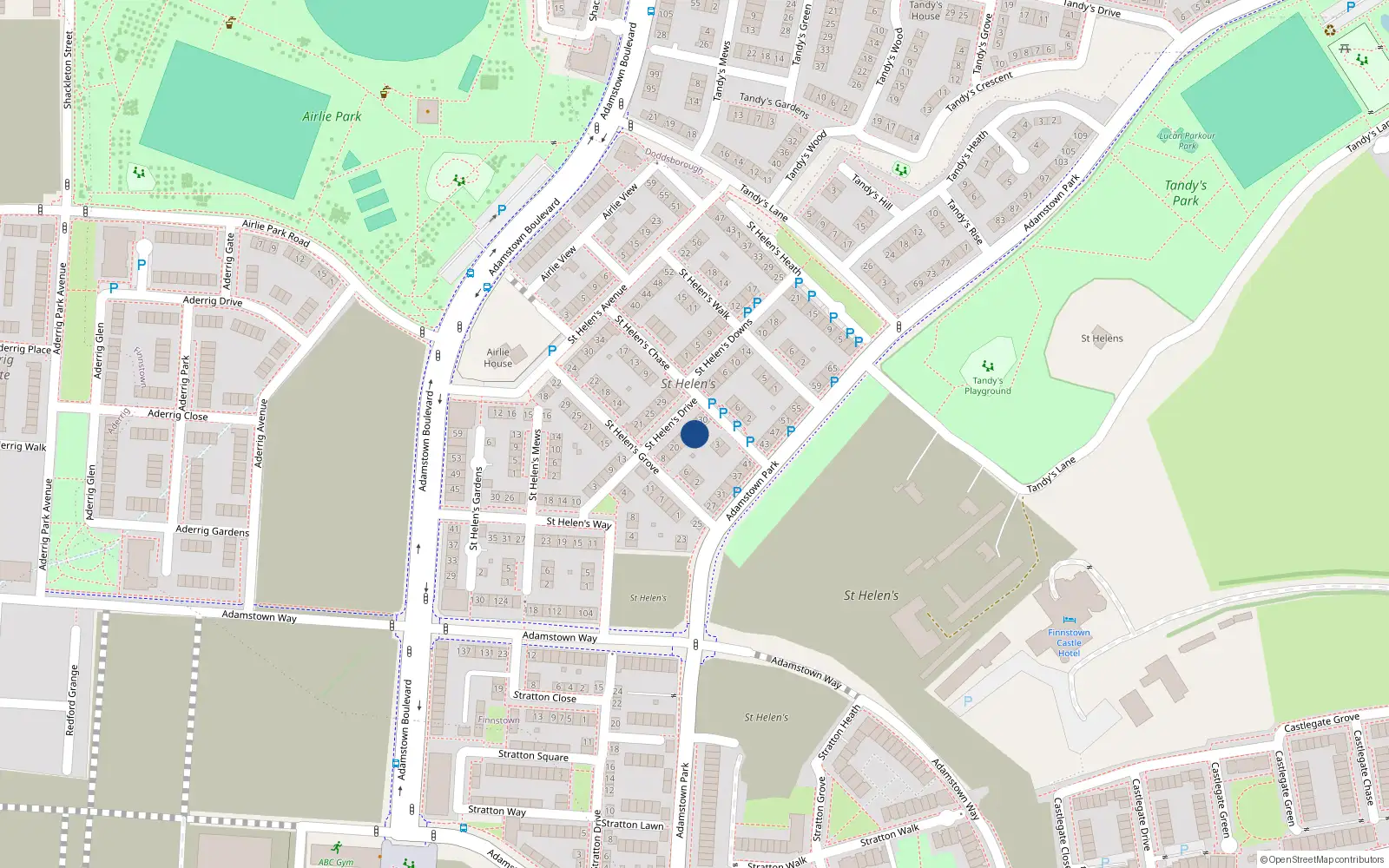 Overhead map showing the location of 26 Saint Helen's Drive, Adamstown