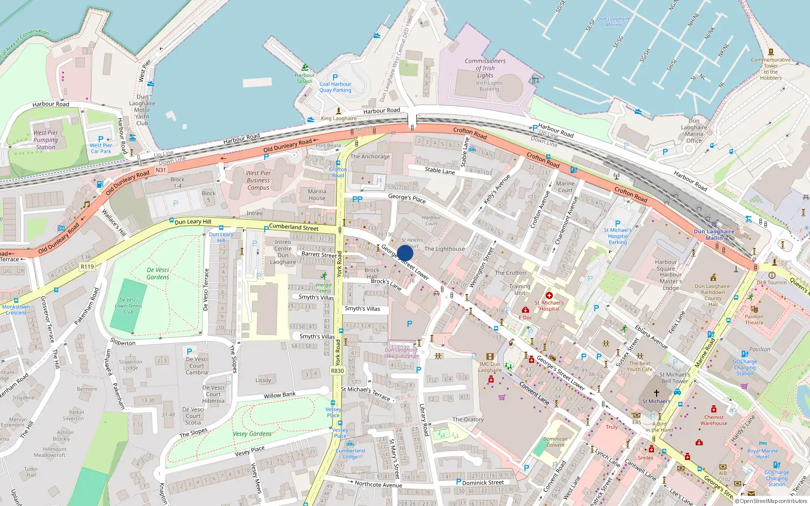 Overhead map showing the location of 26 St Helens Court, Lower Georges St, Dun Laoghaire