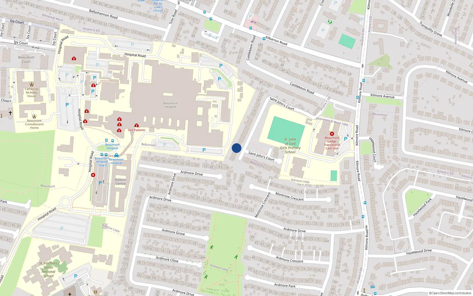 Overhead map showing the location of 26 St Johns Court, Castlekevin Road, Artane Dublin 5